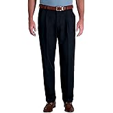 Haggar Men’s Hidden Expandable Waistband Classic Fit Pleated Front Gabardine Dress Pant
