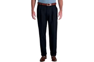 Haggar Men’s Hidden Expandable Waistband Classic Fit Pleated Front Gabardine Dress Pant
