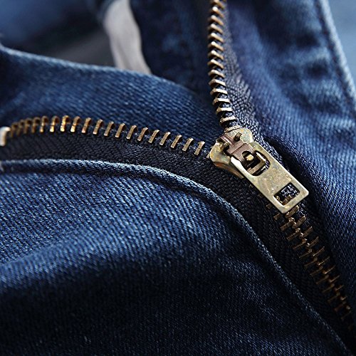 Edenun Mens Jeans Ripped Destroyed Stretchy Knee Holes Slim Tapered Leg Long Pants Streetwear Younger-Looking Trousers Deep Blue - Thumbnail 6
