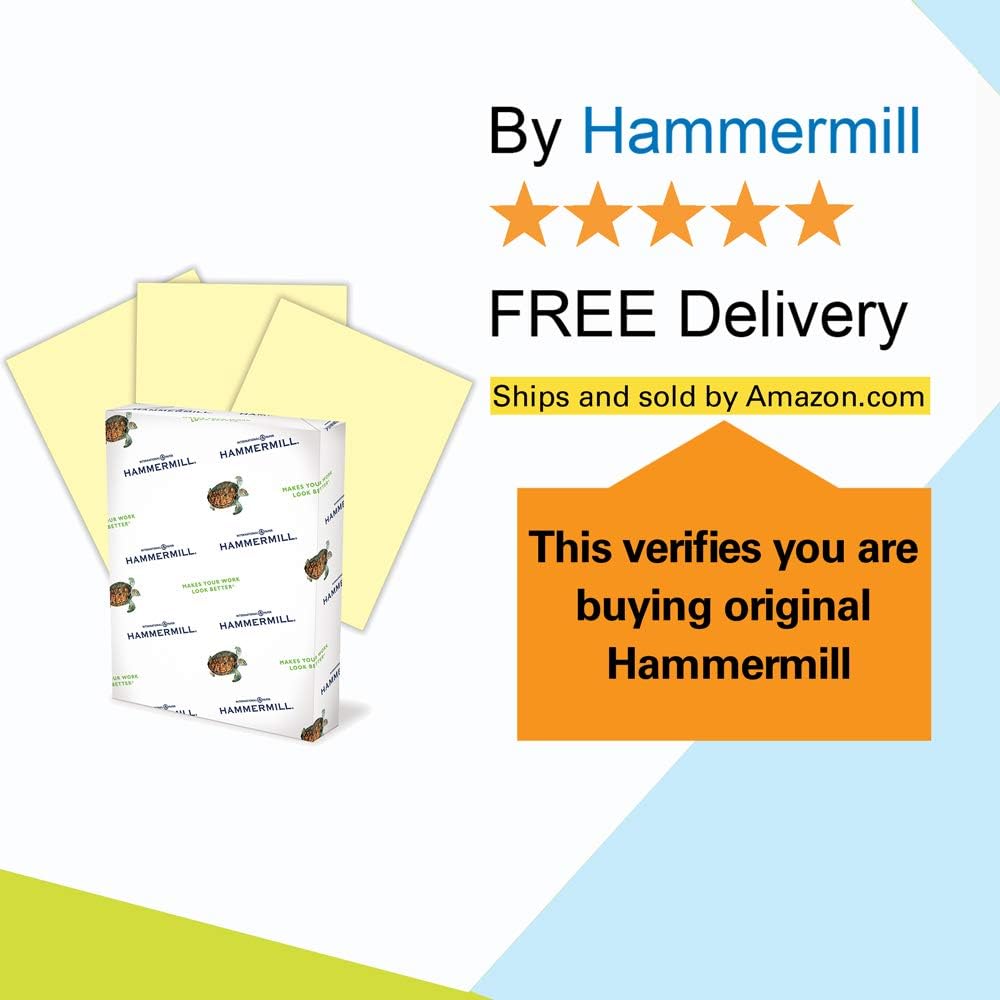 Hammermill Canary Colored 20lb Copy Paper, 8.5x11, 1Ream, 500 Total Sheets, Made in USA, Sustainably Sourced From American Family Tree Farms, Acid Free, Pastel Printer Paper, 103341R : Office Products