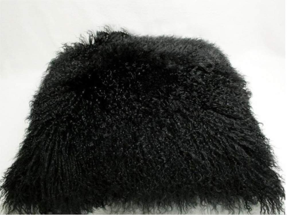 Photo 1 of yingda1992 Mongolian Lamb Fur Throw Pillow Cover (18'' x 18'', Black) Real Fur Decorative Cushion Cover Pillow Case for Living Room Bedroom
