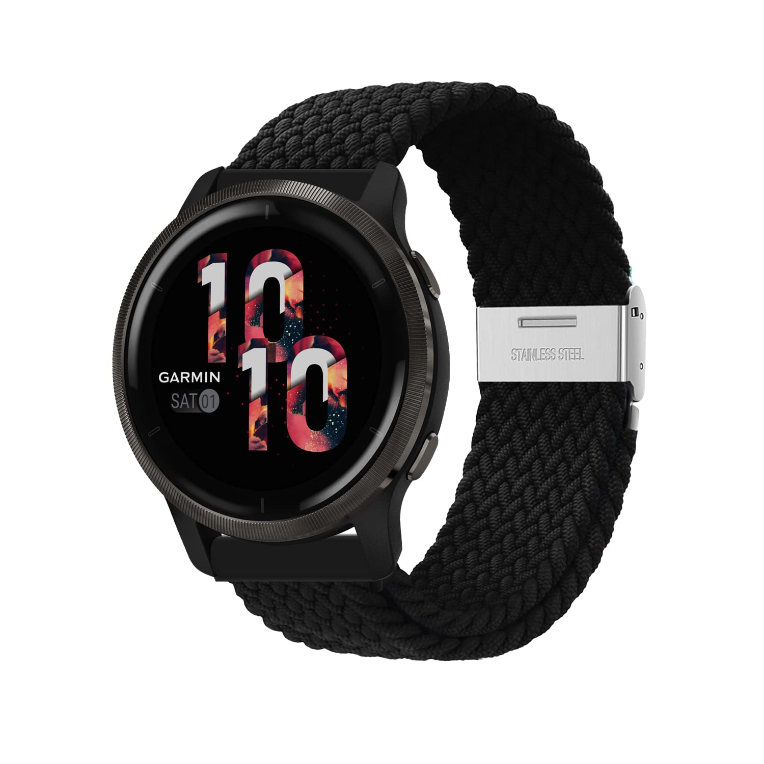 Niboow 22mm Strap for Garmin Venu 3/Venu 2/Vivoactive 4/Forerunner 265/Forerunner 255/Forerunner 255 Music, Elastic Nylon Watch Bands for Huawei Watch GT 4 46mm/Watch 4/Watch 4 Pro - Black — image 1