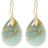 Wovanoo Natural Stone Earrings for Women Boho Dangle Drop Earrings Gemstone Fishhoop Statement Gold Earring