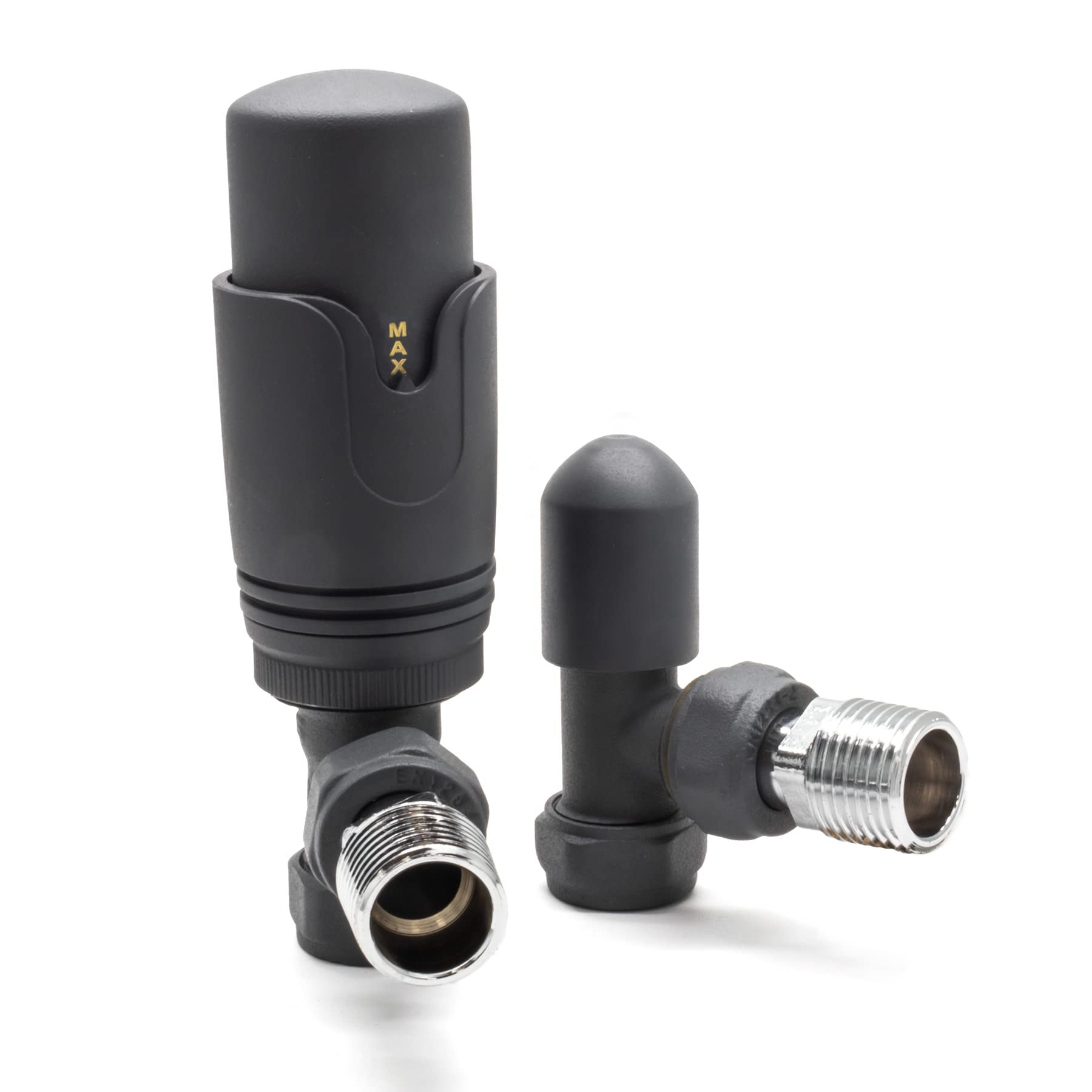 Adept Technology TRV c/w Lockshield and Modern Valves Head Kit (15mm x 1/2") - Angled, Anthracite