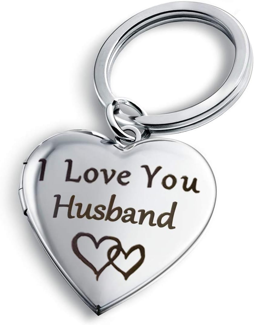 I Love You Husband Locket Keychain that Holds Pictures Fathers Day Lockets Key Chain Gifts