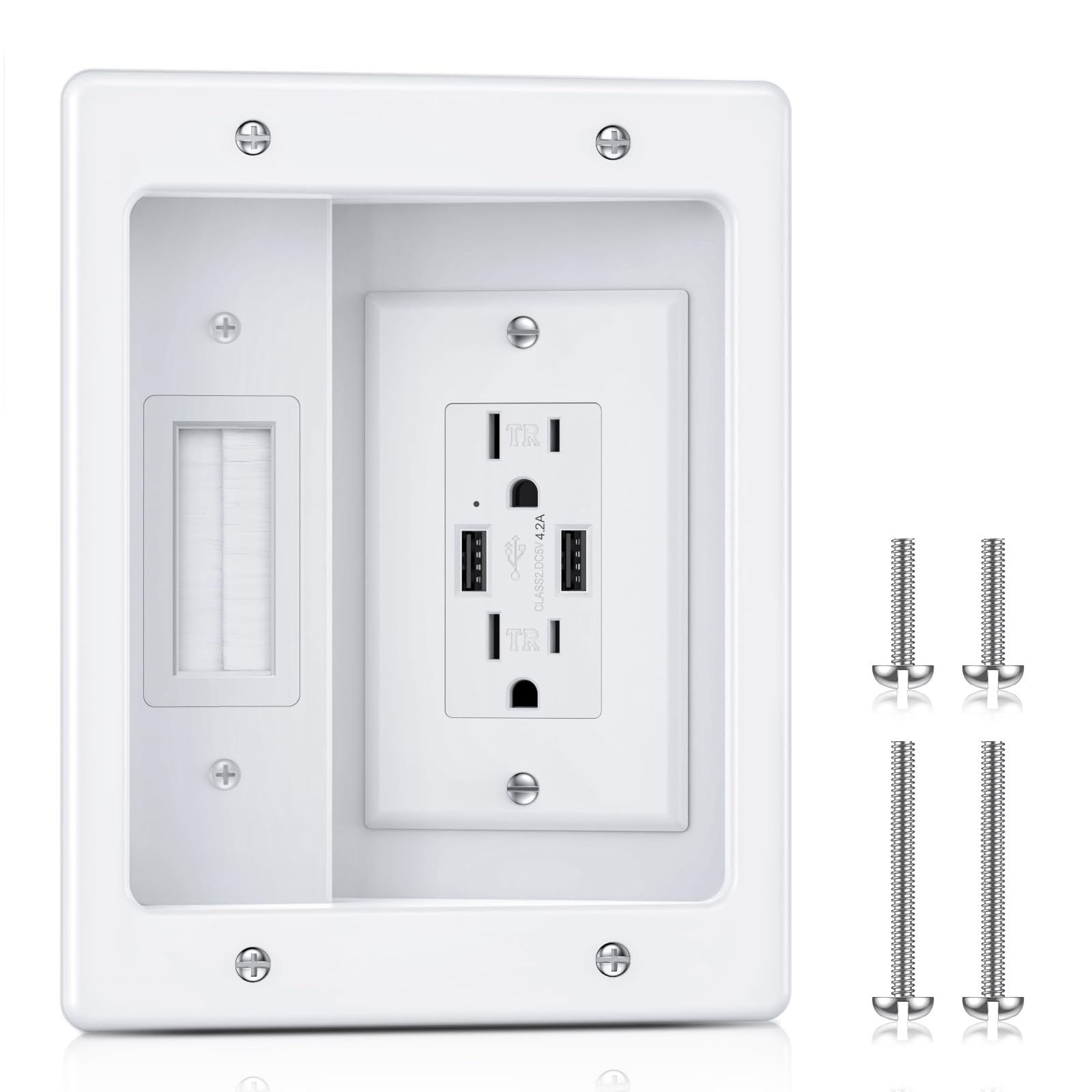 Photo 1 of ELECPOW Cord Hider Wall with Dual AC Outlets & Dual USB-A Ports, in Wall Cable Management Kit for Wall Mounted TV,Recessed Outlet with TV Wire Hider for Power Cables & Low Voltage Wires