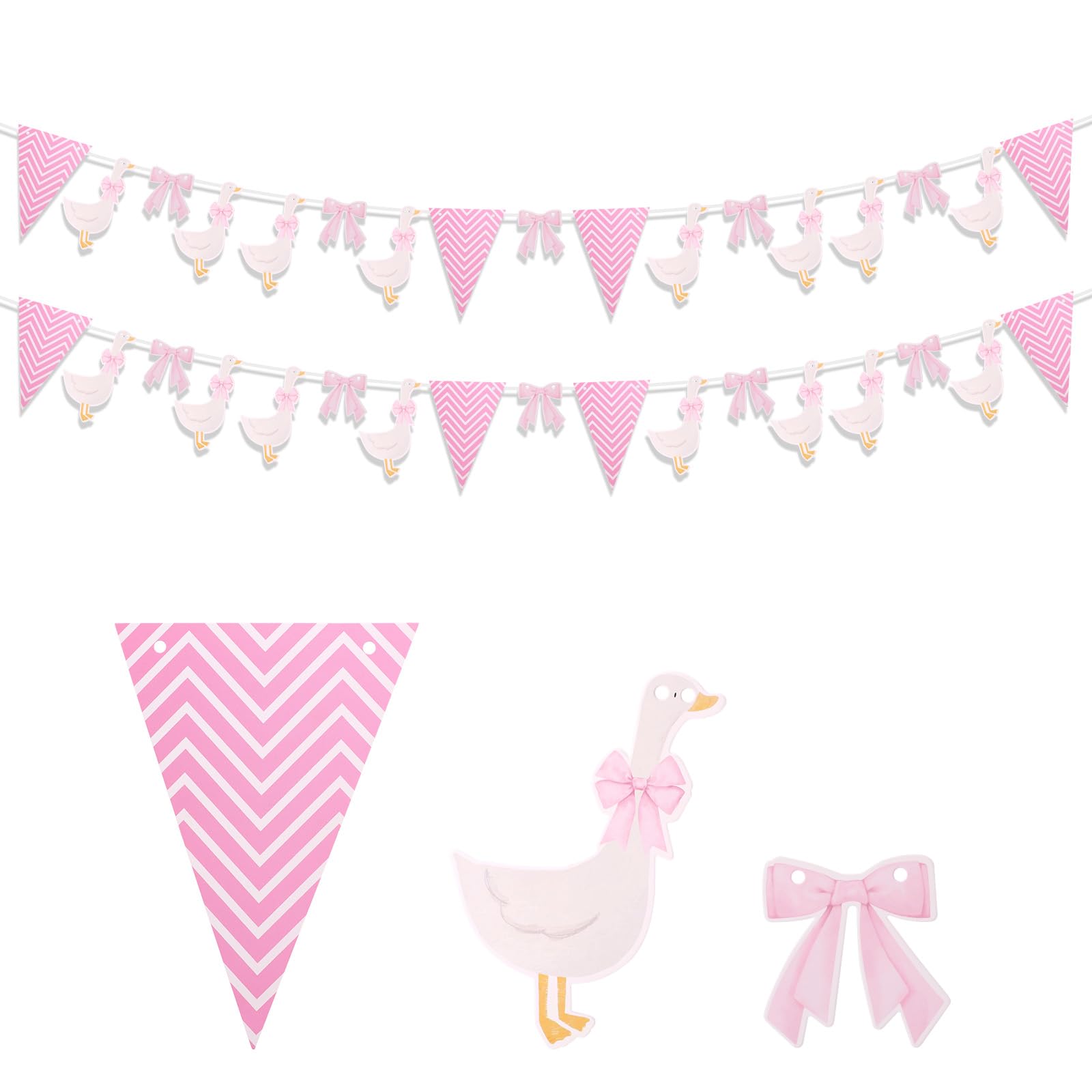 2pcs Goose Party Banner, Funny Cardboard Goose Theme Banner with Bows and Pennants Silly Favors for Birthday Parties Baby Shower and Animal Themed Festival Decorations