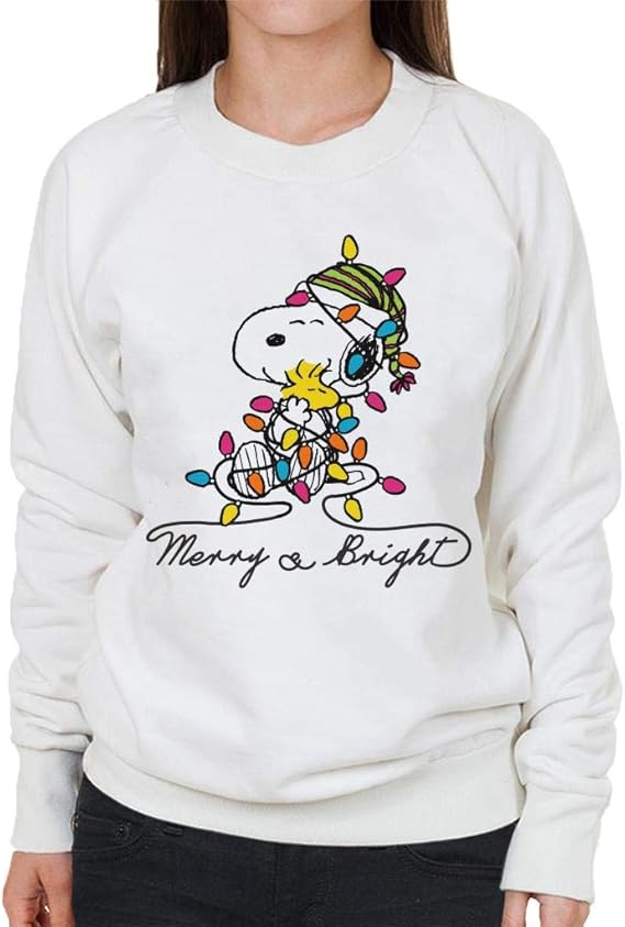 Peanuts Merry and Bright Snoopy Christmas Women's Sweatshirt Amazon.fr
