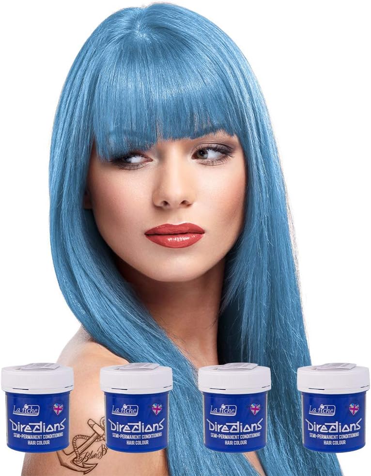 4 x La Riche Directions Semi-Perm Hair Colour Pastel Blue 4x 88ml, 88 ml (Pack of 4)