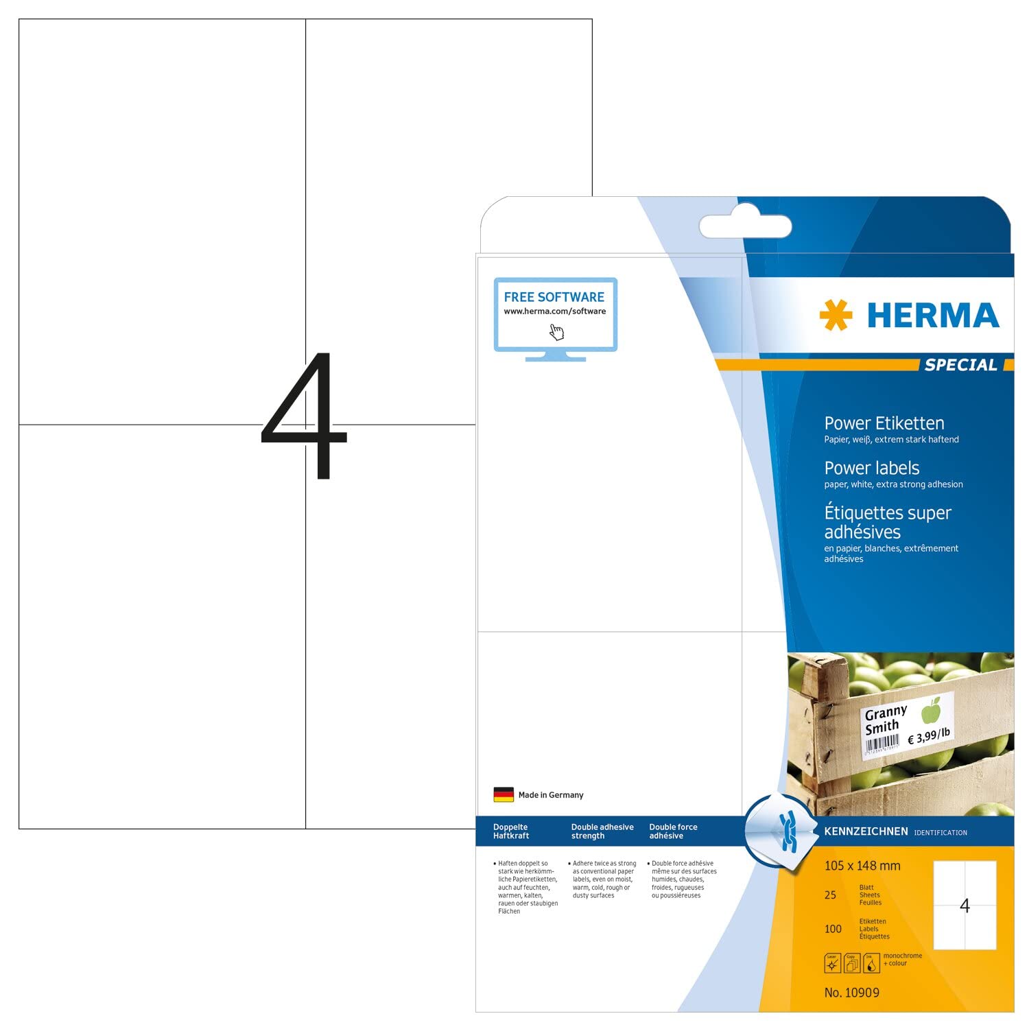 HERMA 10909 Labels A4 105x148 mm white extra strong adhesion paper matt 100 pcs.