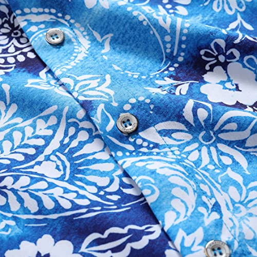 Simmashah Mens Hawaiian Shirt, Short Sleeves Button Down Beach Clothing, Unisex Summer Flamingos Casual Aloha Floral Shirts Paisley Blue S