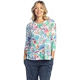 Jess & Jane Abstract Print Crew Neck Side Slit Burnout Top - 44