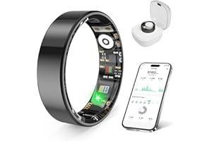 Smart Health Ring Fitness Tracker with Stress & Sleep Monitoring, Waterproof Activity Tracker, Compatible with iOS & Android, No Subscription Fee, Lightweight Wearable for Women & Men (Black, 7)