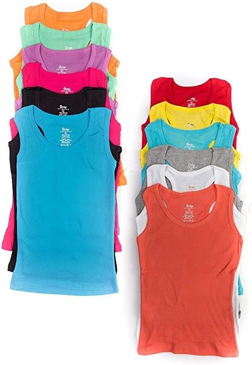 12 Pieces Pack Women's Ribbed 100% Cotton Tank Tops-Assorted Color