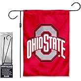 Ohio State Buckeyes Red Garden Banner Flag with Flag Pole Stand Set
