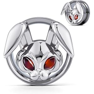 COOEAR Stainless Steel Bunny Head Ear Gauges, Punk Gothic Rabbit Ear Tunnels Plugs, Screw Fit Piercing Stretchers Expander.