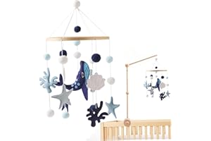 1PC Crib Mobile 18x8 Whale, Coral, Star Fish & Seashell Baby Mobile for Bassinet with Bamboo Holder Ring to Attract Baby's At
