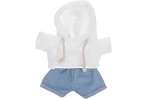 BESTonZON 20Cm Plush Bear Doll Clothes Set – White Hoodie and Light Blue Rolled Denim Jeans Outfit for Stuffed