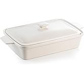 DAFUCERAMIC Casserole dish with Lid, 3.5 Quart Porcelain Baking Dish With Lid, Deep 13 x 9 Casserole Dishes for Oven with Lid, Rectangular Bakeware With Handle, Microwave, Oven Safe