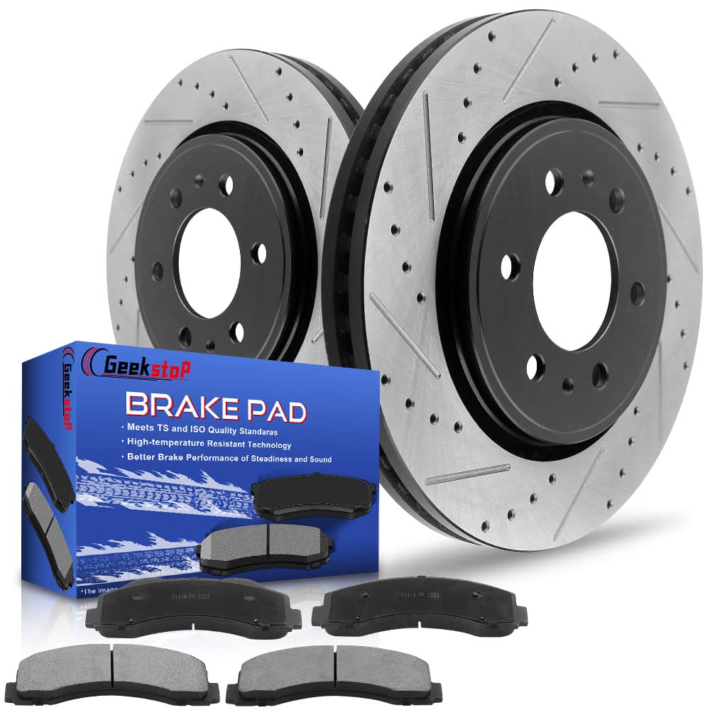 Photo 1 of Front Brake Rotors and Pads Kit for 2010-2020 Ford F150, 2010-2021 Ford Expedition, 2010-2021 Lincoln Navigator Drilled and Slotted E-Coating Disc Brake Rotors Ceramic Brake Pads