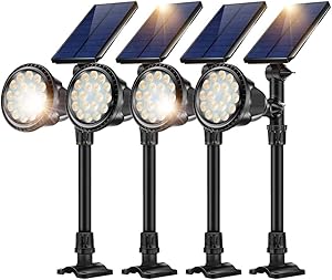 JSOT Solar Outdoor Ground Landscape Lights,Adjustable Solar Powered Spotlights Waterproof Flood Lights with Bright 18 LED Yard Spot Light Wall Mounted Lighting Fixture,Warm White,4 Pack