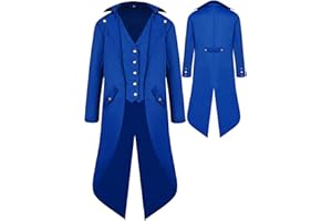 BITSEACOCO Mens Gothic Medieval Tailcoat Jacket, Steampunk Vintage Victorian Frock High Collar Coat