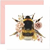 Old English Co. Wildlife Card - Square Bumble Bee Botanical Floral Birthday Card | Suitable for Friends and Family | Blank Inside & Envelope Included
