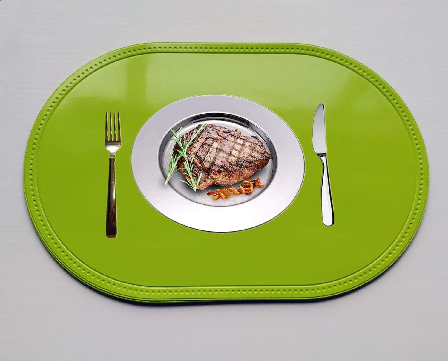 WANGCHAO Placemats Set of 6 Faux Leather Glossy Dining Table mats 12"X18" Waterproof Wearproof WIPEABLE Washable Heat Resistant Thermoforming Place Mats (Oval Placemats, Green): Home & Kitchen