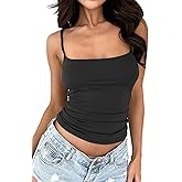 HOT ROEE Women's Sleeveless Adjustable Spaghetti Strap Tank Top Form Fitting Going Out Cami Crop Top
