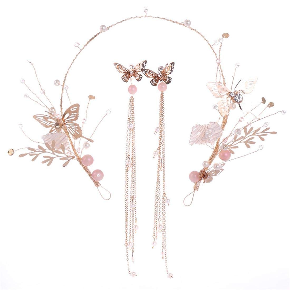 Fubulecy Crown Hair Band Golden Leaf Hair Band Earrings Set