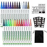 Paint Pens, Shuttle Art 26 Colors Acrylic Paint Markers with Stencils, Low-Odor Water-Based Quick Dry Paint Markers for Rock,