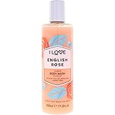 I LOVE English Rose Scented Body Wash - Moisturizing Body Wash and Foaming Bubble Bath - Rose, Amber, and Jasmine Fragrance - 12.7 oz