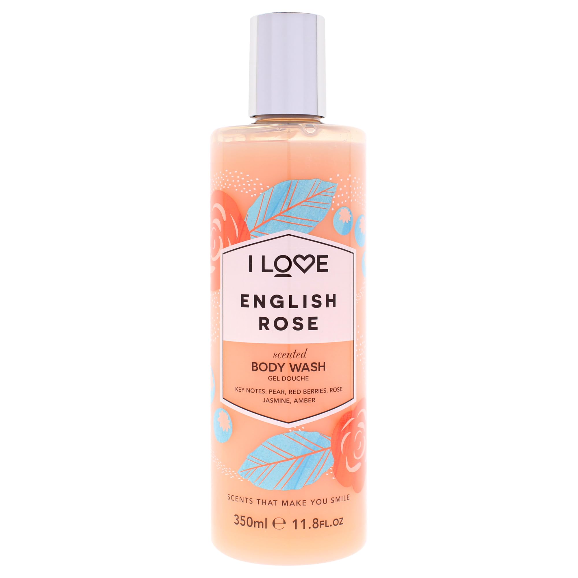 I Love English Rose Scented Body Wash, Rich & Creamy Foam Which Contains Natural Fruit Extracts, Includes Pro Vitamin B5 For Moisturised & Silky Smooth Skin, CrueltyFree & VeganFriendly 350ml