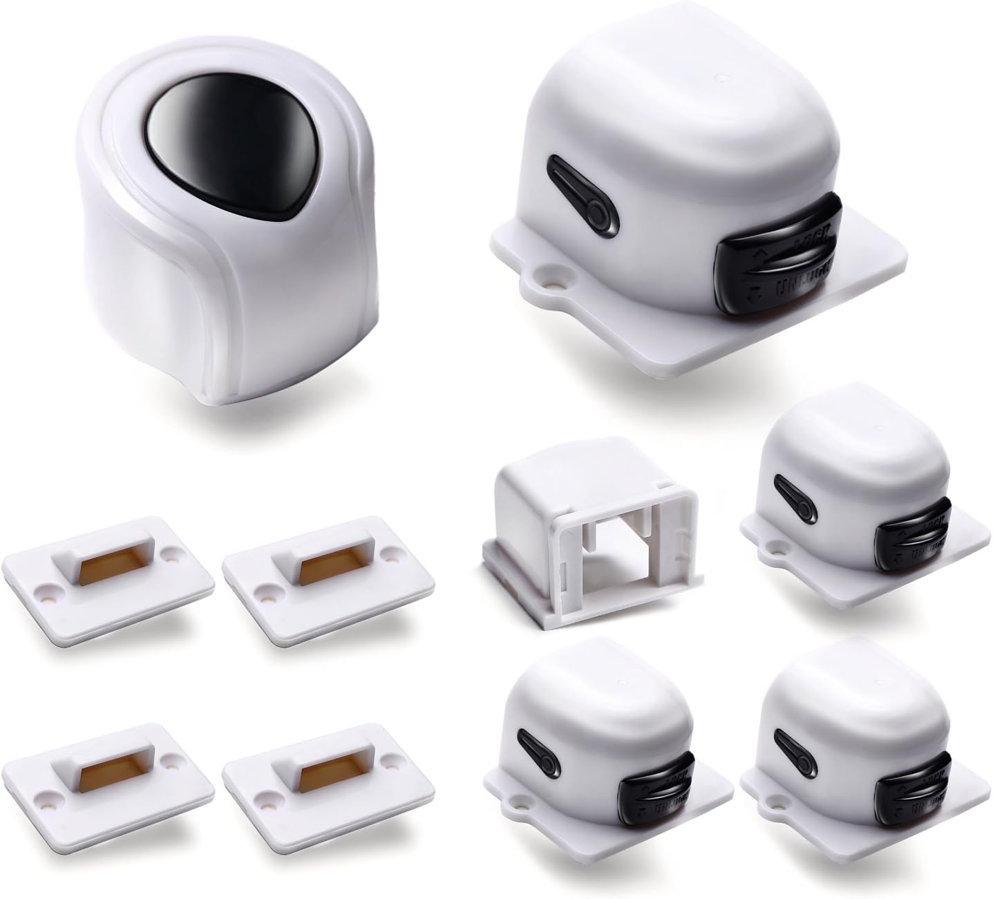 Amazon Co Jp ベビロックpremium 乳幼児の事故防止用引き出しロック 強力マグネット3800ガウス使用 工具不要 マグネット式で安全 ロック4つ 鍵1つ ホーム キッチン