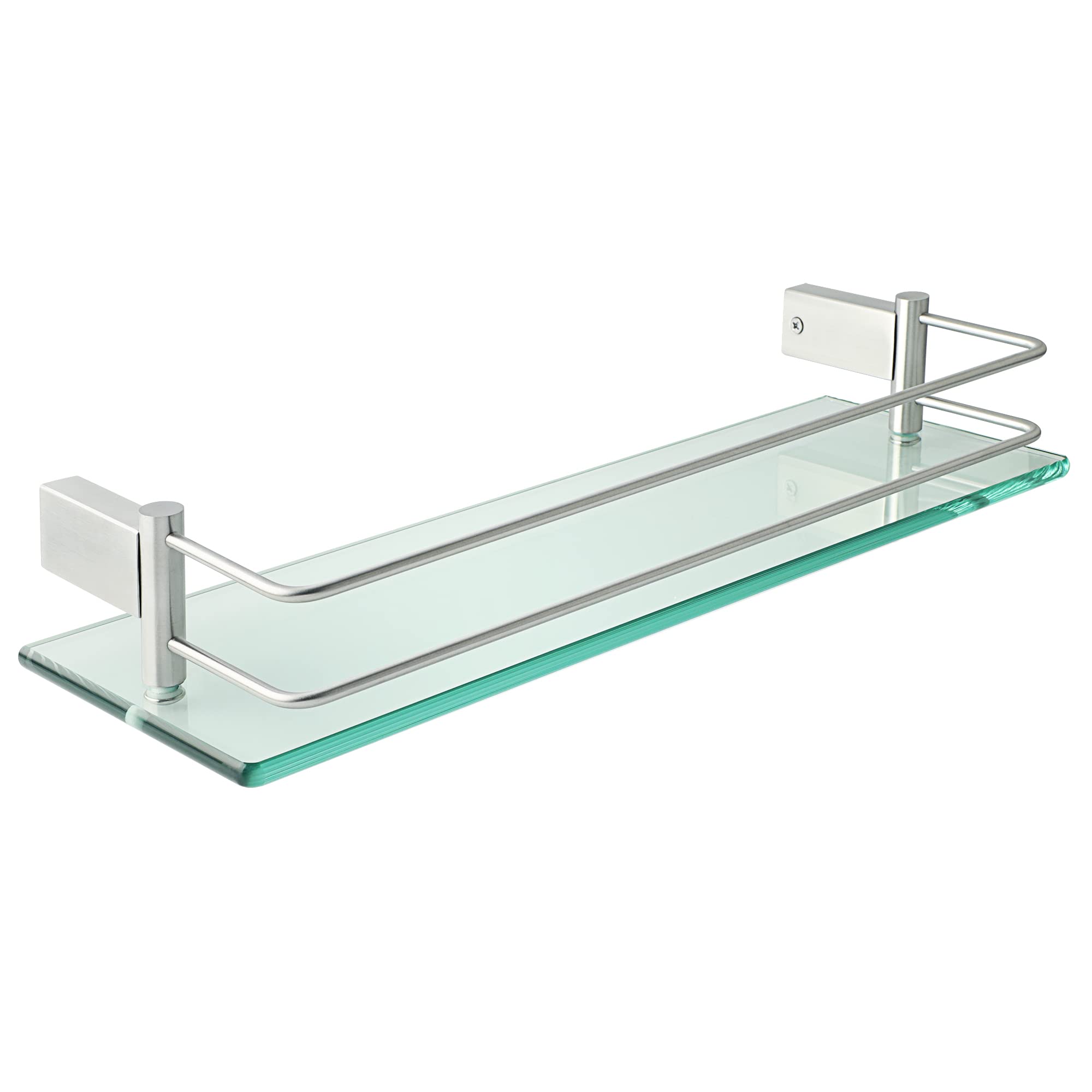 SAYAYO Bathroom Shelf Tempered Glass Shelf with Rail Wall Mounted 16 inches, Stainless Steel Brushed Nickel Finished, EGC1000-40-LS