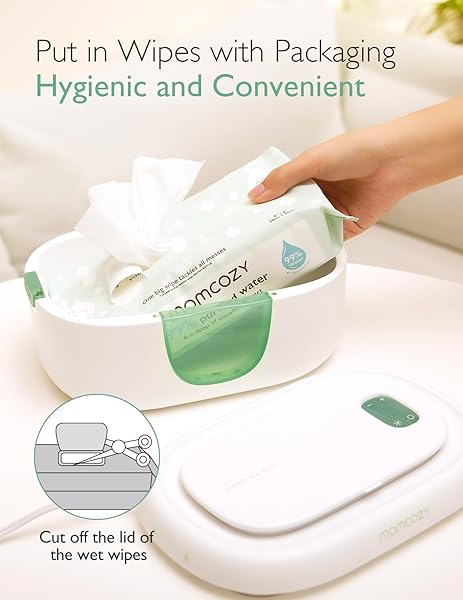 MOMCOZY BABY WIPE WARMER, INNOVATIVE SPRING DESIGN, LARGE CAPACITY WIPES DISPENSER, FAST AND EVEN HEATING, 4 MODES OF TEMPERATURE HEATING CONTROL, DIAPER WIPE WARMER WITH NIGHT LIGHT