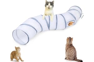 Deofun Cat Tunnel Tube Toys，Tunnels for Indoor Cats, S-Shape White Collapsible Interactive Toy with Balls for Rabbits, Kittens, Ferrets, Puppy