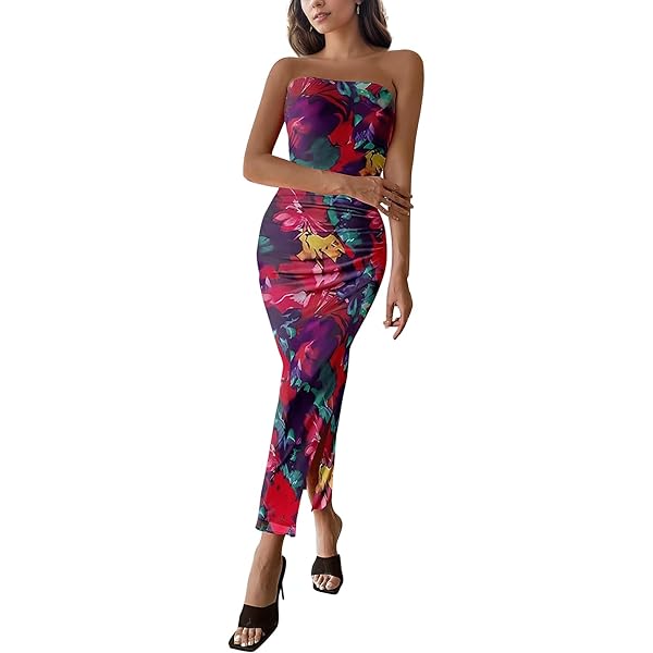 Amazon.com: Milumia Women's Tie Dye Strapless Maxi Dress Mesh Split Bodycon  Vacation Long Tube Dresses Orange X-Small : Clothing, Shoes & Jewelry