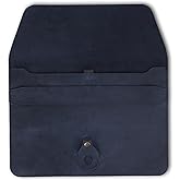 PavinCrafter Genuine Leather Laptop Sleeve 13–14 Inch, Slim Laptop Case Compatible with Mac Pro 13 (M3, M2, M1 Chip) Mac Air 14 Surface 13.5 XPS 13/14 Yoga/IdeaPad, Brown Envelope Bag (Blue)