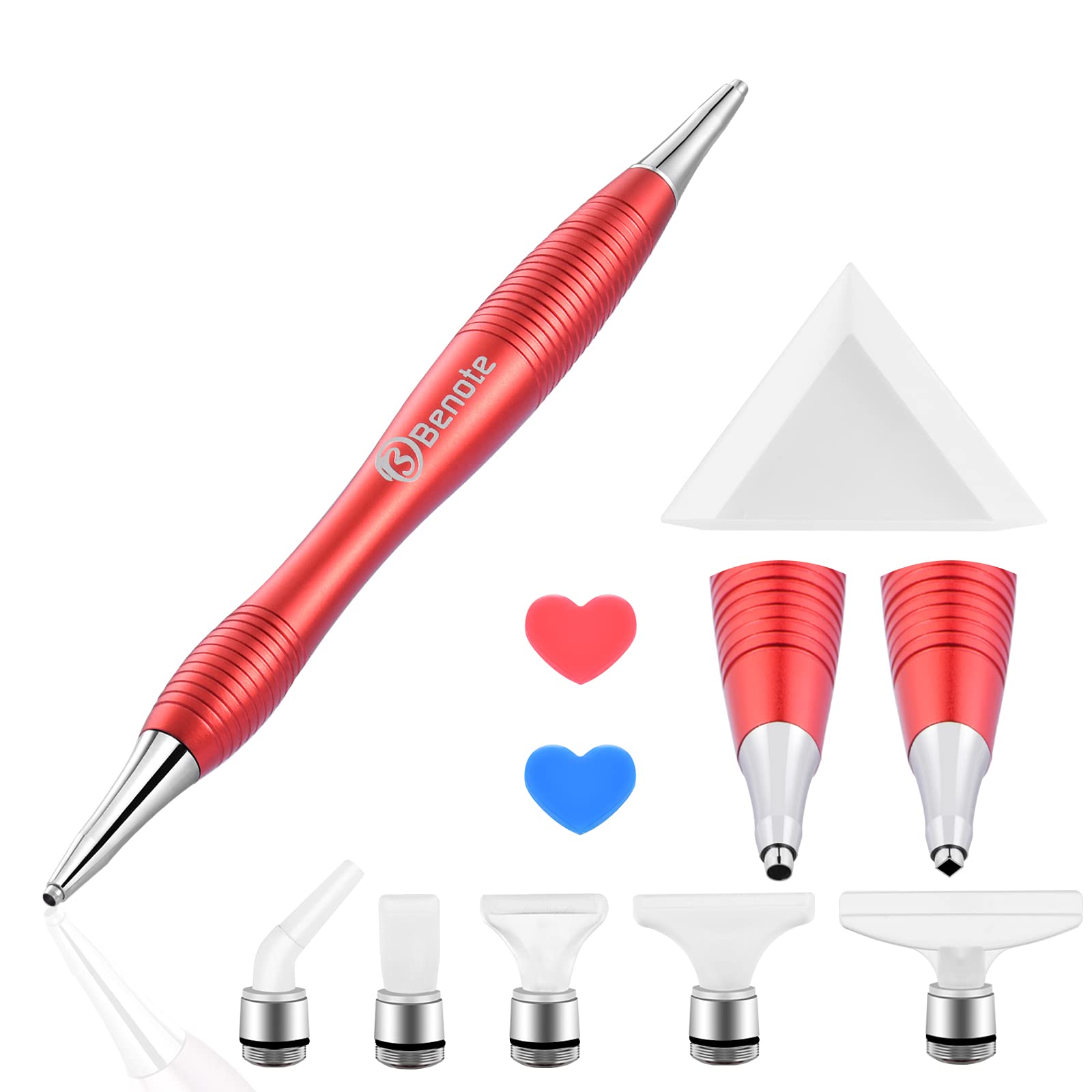 benote Ergonomic Diamond Art Painting Pen, Metal Diamond Drill Pen Tools 5D Diamond Accessories Painting with Multi Replacement Pen Heads and Wax for DP Cross Stitch - Red