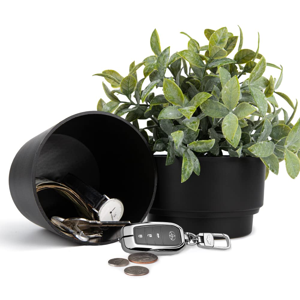 Photo 1 of Livebe Flower Pot With Hidden Safe & Secret Compartment,Secret Stash Key Hider,Hide a Key Secret Safe (Black)