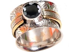 Black Onyx 925 Sterling Silver Spinner Band Rings for Women, Anxiety Ring for Meditaion, Gift Ring for Mother's Day Size 3