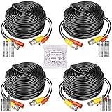 HISVISION 4 Pack 100ft BNC Video Power Cable Security Camera Wire Cord Extension Cable with 8pcs BNC Connectors and 100pcs Cable Clips for CCTV DVR Surveillance System.
