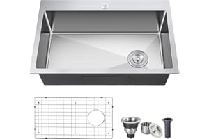 ROVOGO 25x18x9 in. Drop-in Kitchen Sink Single Bowl with Bottom Grid and Drain, 304 Stainless Steel Handmade Modern Sink Top Mount with 1-Hole, Brushed
