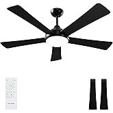 Autoday 52 Inch Ceiling Fans with Lights and Remote - Black Ceiling Fan with Light, Quiet Reversible DC Motor, Dimmable Tri-Color LED, 5 Blades, Modern Indoor/Outdoor Ceiling Fans for Patios Bedroom