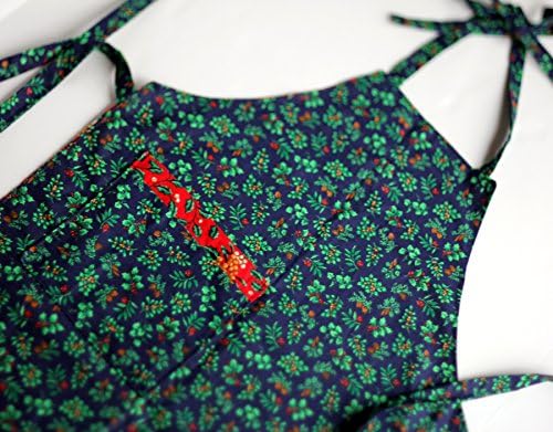 Country Christmas Apron, Pinecones Reversible Christmas Apron | Navy and Red Holiday Apron | Christmas Bells Holiday Apron | Sewn by Refugees in North Carolina