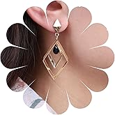 Iaceble Boho Hollow Square Drop Earrings Tiny Onyx Dangle Earrings Large Open Rhombus Square Earrings Black Crystal Dangle Stud Earrings Statement Geometric Earrings Jewelry for Women