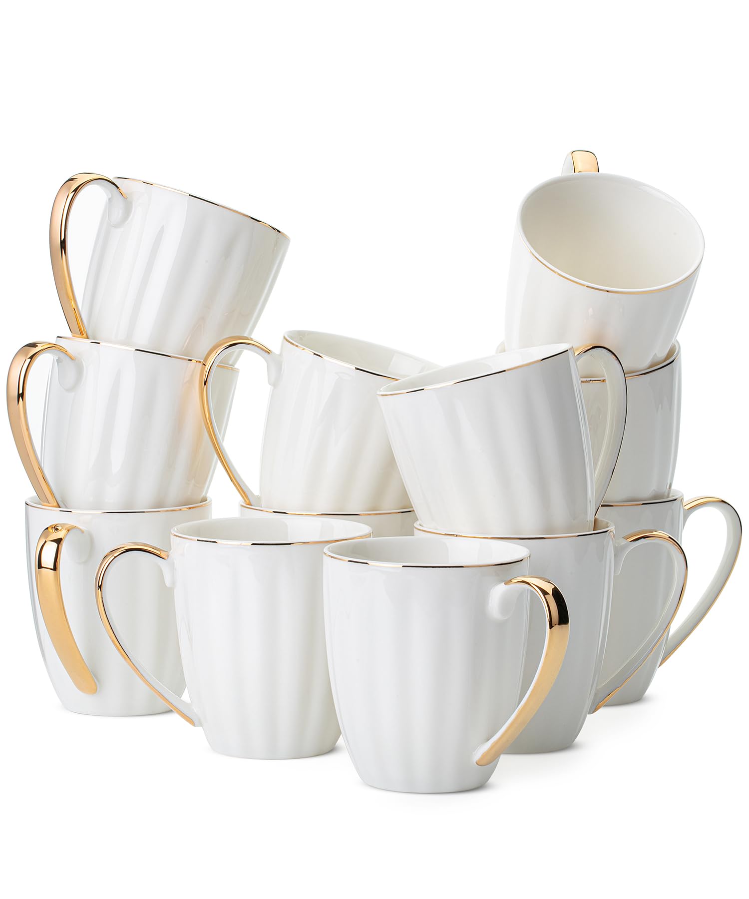 Photo 1 of Brew To A Tea - White Porcelain Coffee Mugs with Gold Rim, Set of 12, 12oz, Modern Wedding Mugs