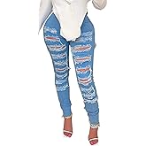 BestGirl Women's Skinny Ripped Jeans Stretch Destroyed Mid High Waist Denim Pants