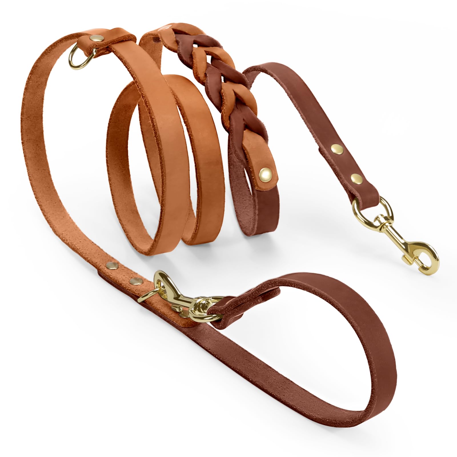Photo 1 of MIDOG Leather Dog Leash, Hands Free Dog Leash for Medium Large & Small Dogs 6Ft, Adjustable Waist, Strong Genuine Braided Leather, Soft & Comfortable for Running, Walking, Training (Brown L)